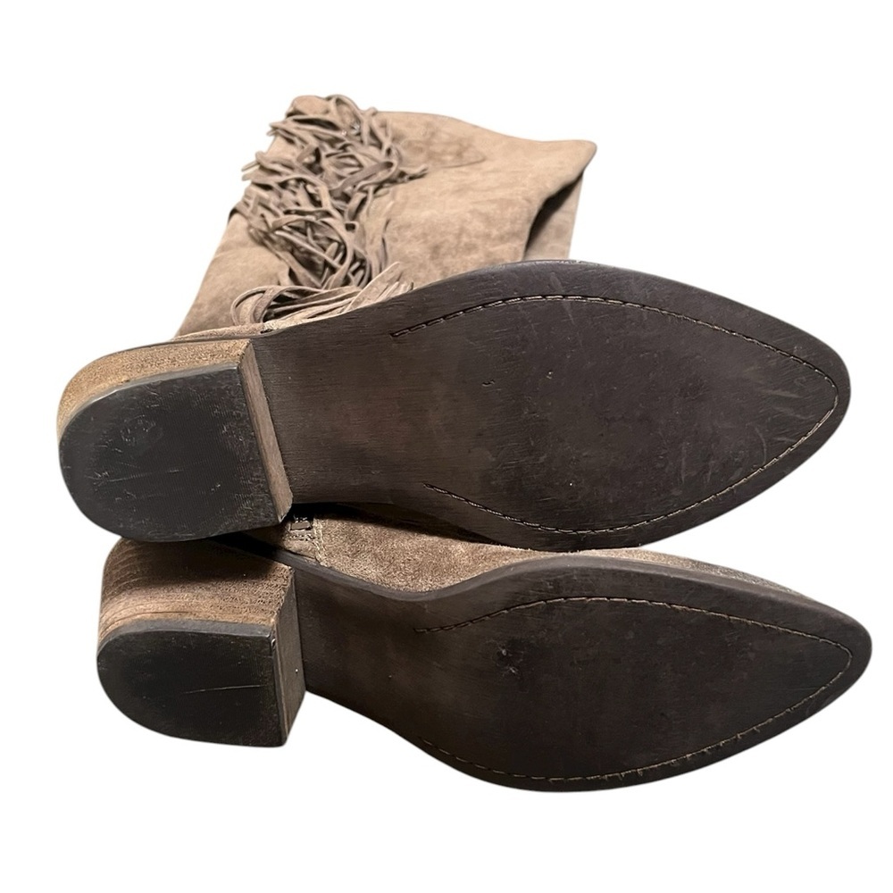 Carlos Santana Ringo taupe suede fringe knee high western distressed boots - Picture 9 of 11